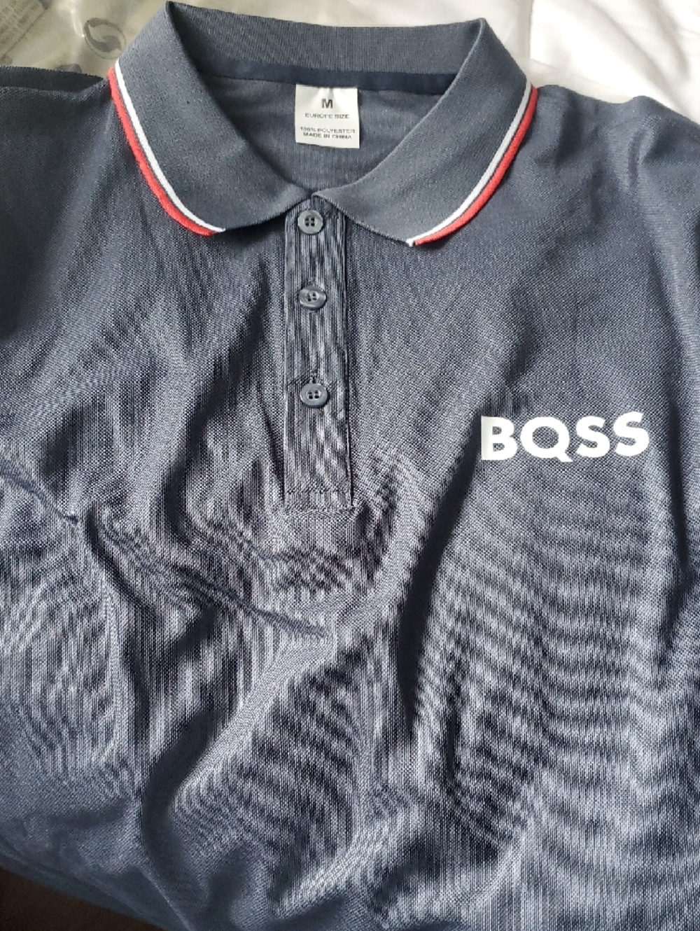 BQSS European Style Black, Burgundy, White And Blue Polo with Red-Trim Collar - Picture 7 of 9